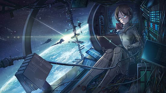 HD wallpaper: anime girls, astronaut, space, Earth, space shuttle |  Wallpaper Flare