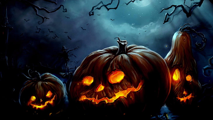 halloween, darkness, jack o lantern, pumpkin, night, moonlight, HD wallpaper