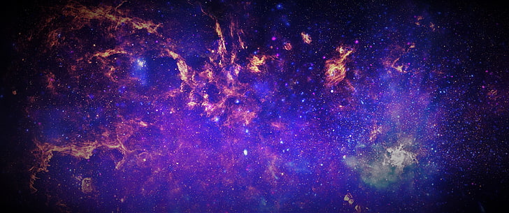 purple and orange galaxy, stars, sky, blue, planet, space, space art, HD wallpaper