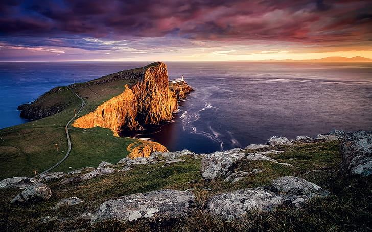 HD wallpaper: Scotland, Neist point, Skye island, lighthouse, sunset, sea |  Wallpaper Flare
