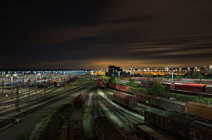 freight trains, gleise, light, lower saxony, marshalling yard, HD wallpaper