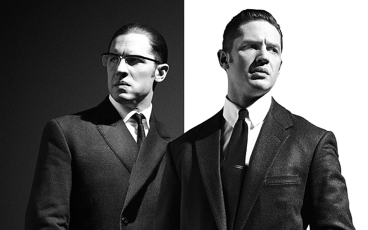 tow men in suits, brothers, poster, Legend, crime, Gemini, Tom Hardy
