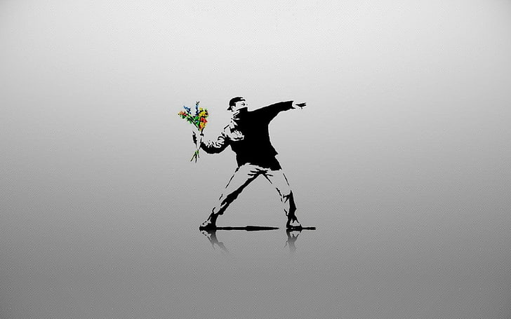 HD wallpaper: man holding bouquet flowers clip art, Artistic, Graffiti,  Banksy | Wallpaper Flare