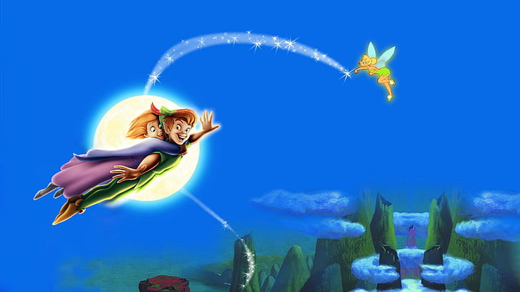 Peter Pan And Wendy Darling Flying Cartoon Walt Disney Pictures 1920×1080