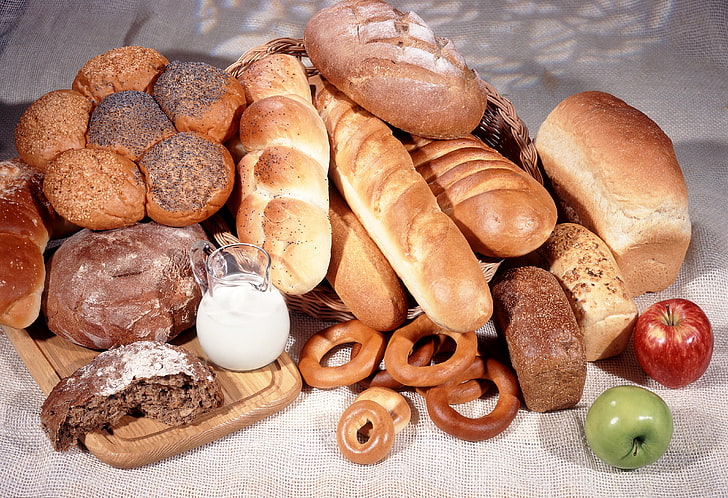 toast bread lot, pastries, apples, biscuits, food, loaf of Bread, HD wallpaper