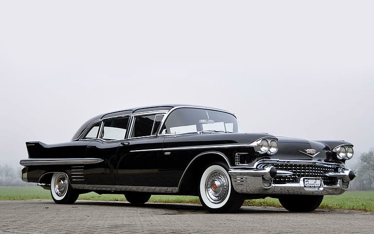 1958 Cadillac Fleetwood, black vintage coupe, cars, 1920x1200, HD wallpaper