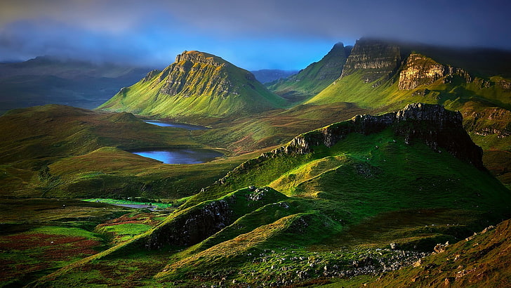 green highland, nature, landscape, mountains, hills, clouds, Skye