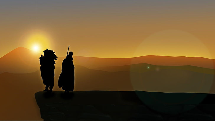 silhouette of two standing persons, Naruto Shippuuden, Uchiha Madara, HD wallpaper