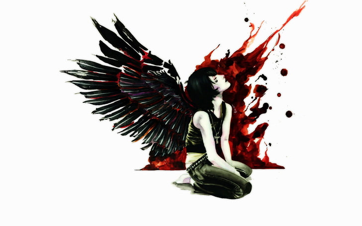 HD wallpaper: angel, anime, blood, dark, emo, fallen, fantasy, girl, gothic  | Wallpaper Flare