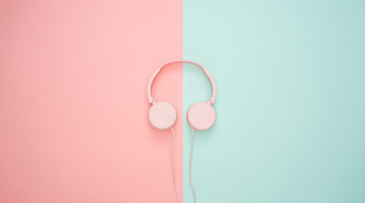 Headphones, pink headset, Music, Half, Colors, Listen, Pastel