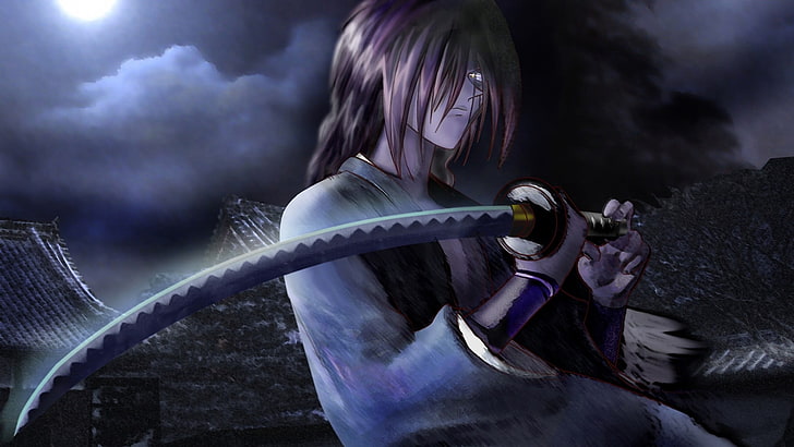 male holding sword illustration, anime, Rurouni Kenshin, Himura Kenshin, HD wallpaper
