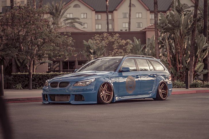 Hd Wallpaper Blue Bmw Station Wagon Tuning Drives Stance E61 Car Land Vehicle Wallpaper Flare