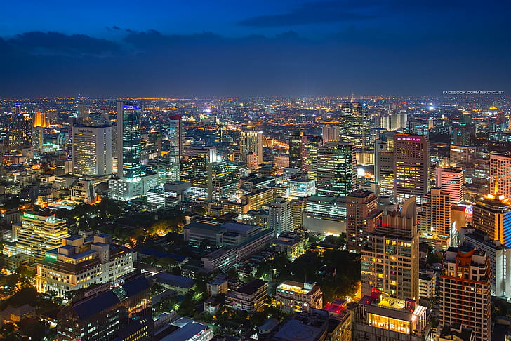 aerial view of  high rise buildings, Biz, Sathorn, Silom, Bangkok, HD wallpaper