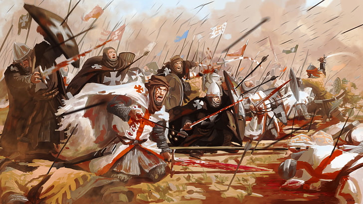 medieval knights illustration, battle, the battle, The Templars, HD wallpaper