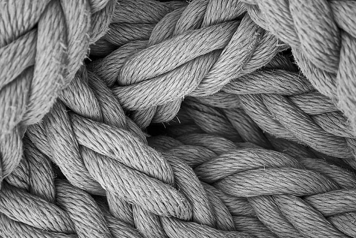 closeup photo of gray rope, minimalism, monochrome, ropes, depth of field