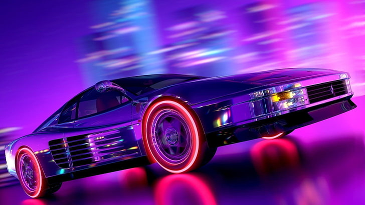retrowave, 80s, classic car, disco, performance car, neon, neon light, HD wallpaper