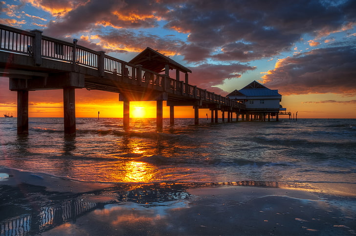 beach, sunset, pierce, Florida, USА, Clearwater Beach, HD wallpaper