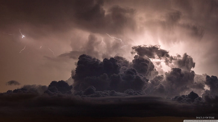 black clouds, nature, lightning, storm, cloud - sky, thunderstorm, HD wallpaper