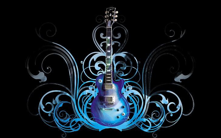 blue electric guitar wallpaper, pattern, style, backgrounds, illustration, HD wallpaper