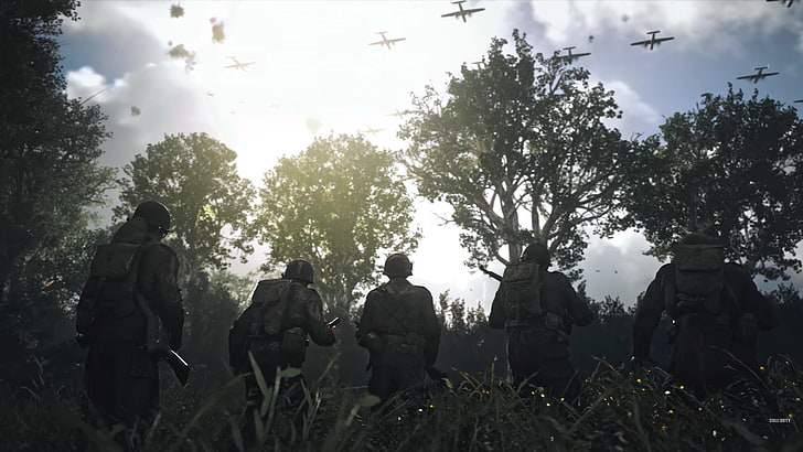 Call of Duty: WWII, Soldier, World War II, plant, tree, sky, HD wallpaper