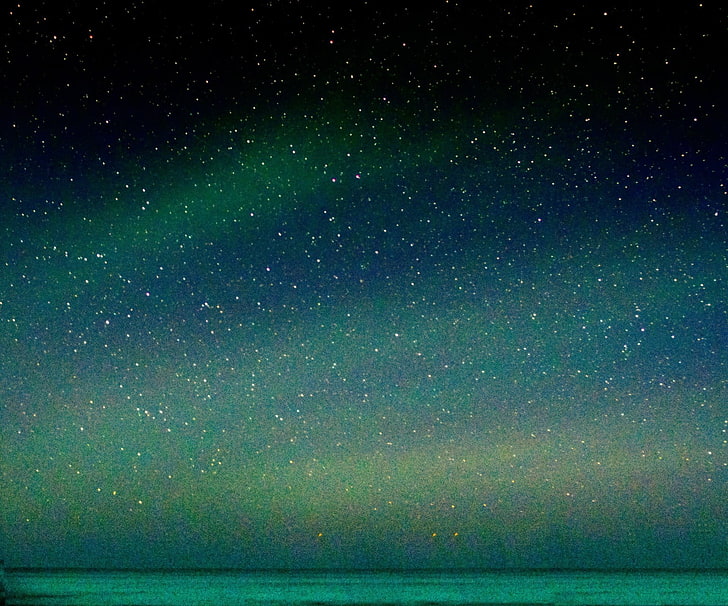 green and black laptop computer, sky, stars, long exposure, night, HD wallpaper