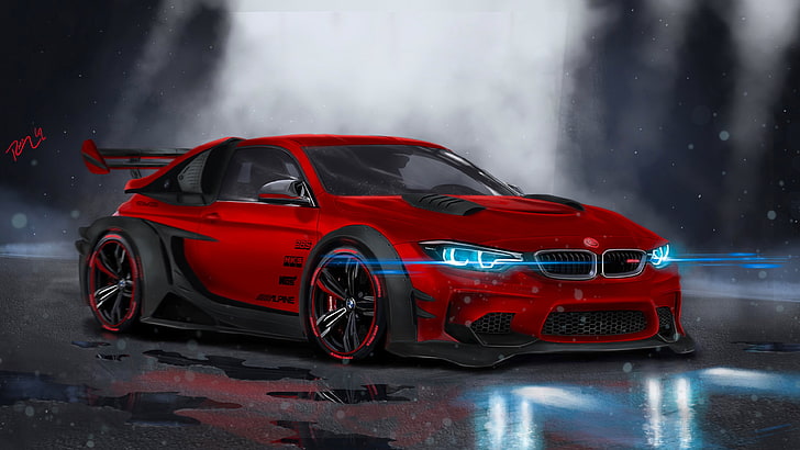 bmw, cars, bmw m4, modified, tuned, red, mode of transportation