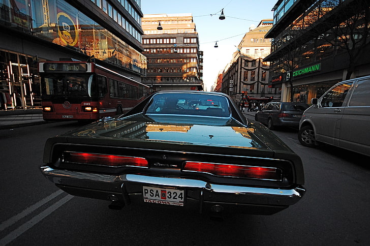 classic black car, Dodge, city, street, 1969 Dodge Charger R/T, HD wallpaper