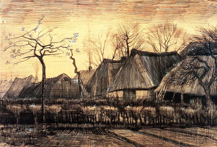 hut, Vincent van Gogh, Thatched Roofs, Houses with, HD wallpaper