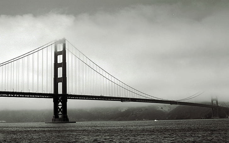 bridge, mist, monochrome, sea, Golden Gate Bridge