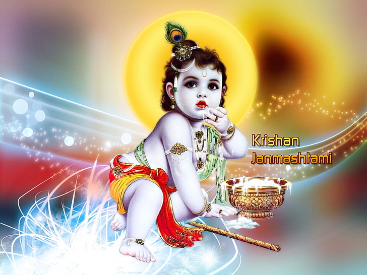 HD wallpaper: Baby Krishna, Lord Krisha digital art, Festivals / Holidays,  God | Wallpaper Flare