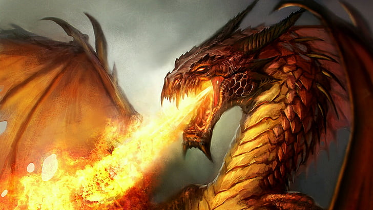 dragon, mythical creature, fictional character, mythology, flame, HD wallpaper