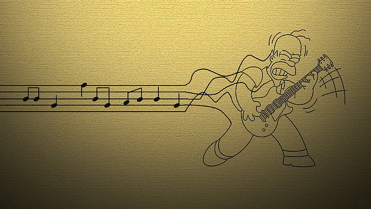 Homer Simpson playing guitar illustration, music, The Simpsons, HD wallpaper