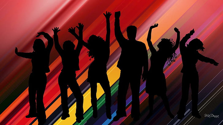 Dance Silhouettes, boys, bash, bright, girls, event, get together, HD wallpaper