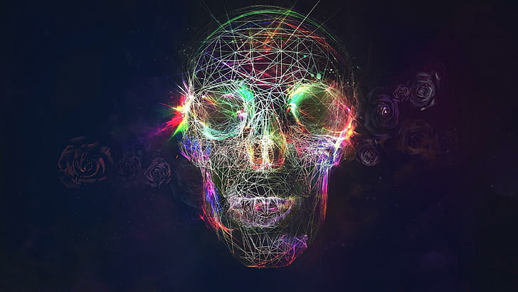 skull, art, colors, graphics, artwork, lights, digital art