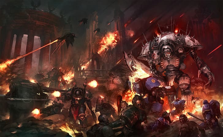 Warhammer 40,000, Warhammer 30,000, red, black, Chaos, deamons, HD wallpaper