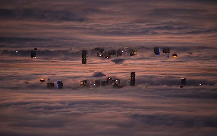 high-rise buildings, sky, skyscraper, clouds, mirrored, cloud - sky