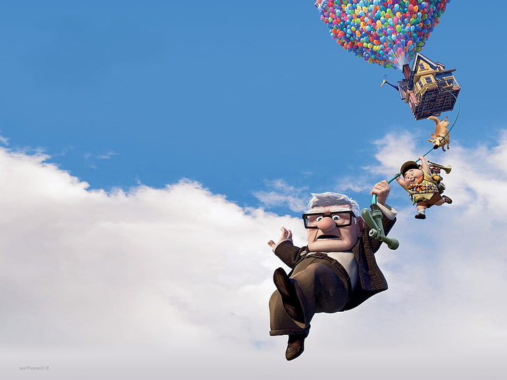 App Disney UP movie, house, balls, the old man, sky, low angle view