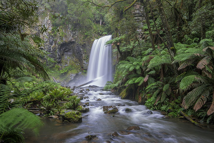 time-lapse photo of waterfall surrounded with trees, hopetoun, hopetoun
