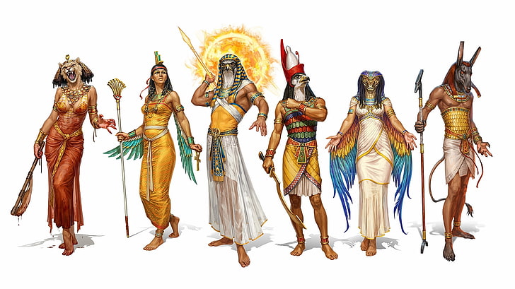 Egyptian Gods illustration, art, the gods, Ancient Egypt, people, HD wallpaper
