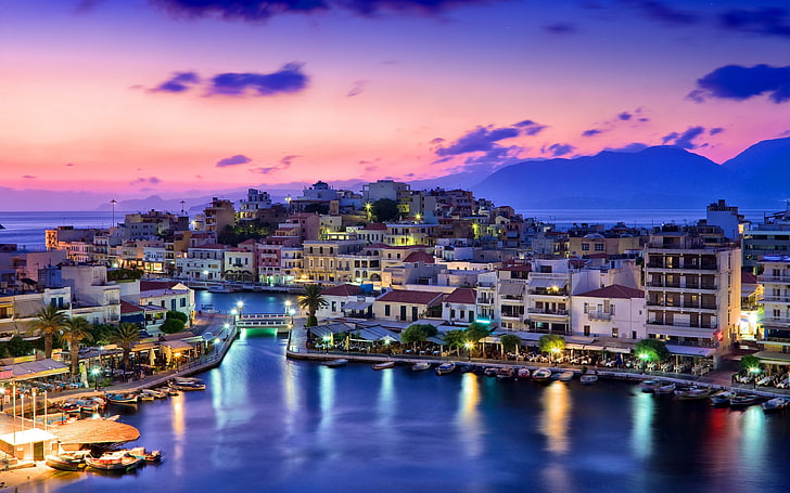 Agios Nicolas City On Island Crete In Greece On The Northwest Side Of The Bay Mirabello Aegean Sea Hd Wallpaper For Desktop & Mobiles 3840×2400