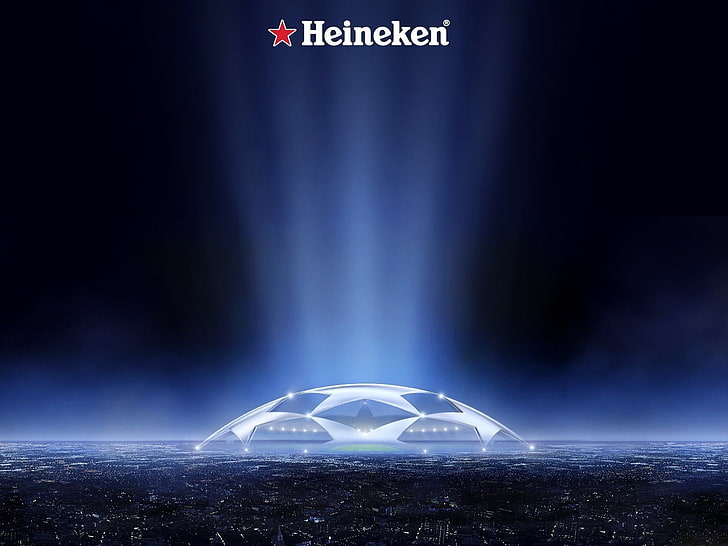 Heineken logo, UEFA, soccer, Champions League, stars, blue, night