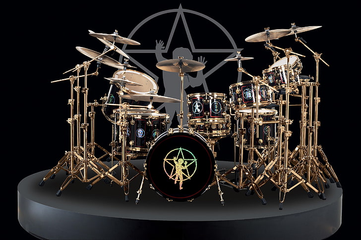 rush, drums, neil peart, studio shot, no people, black background
