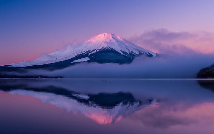 Honshu Island Japan, mount fuji, lake, sky, landscape, HD wallpaper