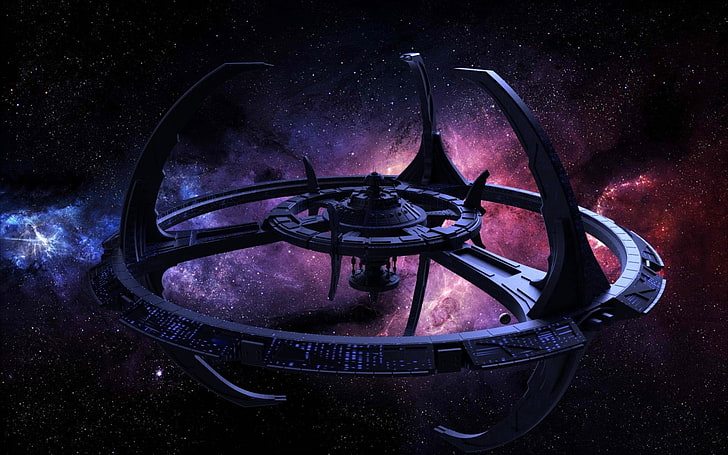 gray mother ship, stars, space, planet, galaxy, Star Trek, Star Trek: Deep Space 9, HD wallpaper