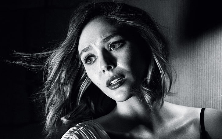 Elizabeth Olsen Beautiful Monochrome, portrait, headshot, looking at camera, HD wallpaper