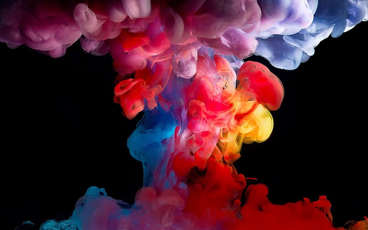assorted-color smoke, paint in water, black background, colorful