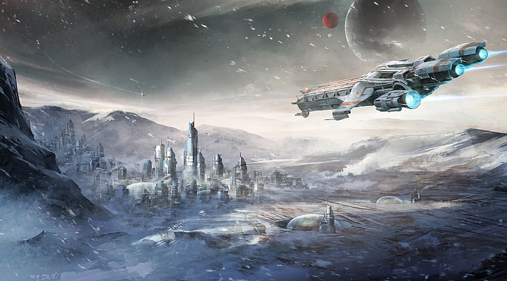aircraft digital wallpaper, Star Citizen, snow, spaceship, digital art