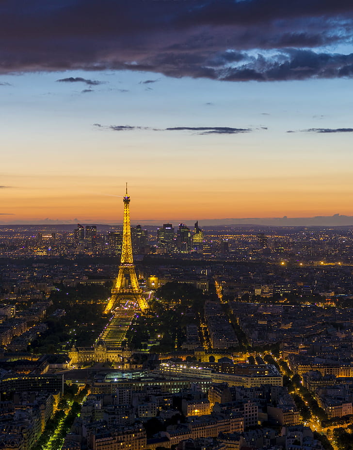 aerial photo of Eiffel tower during nighttime, City of Lights, HD wallpaper