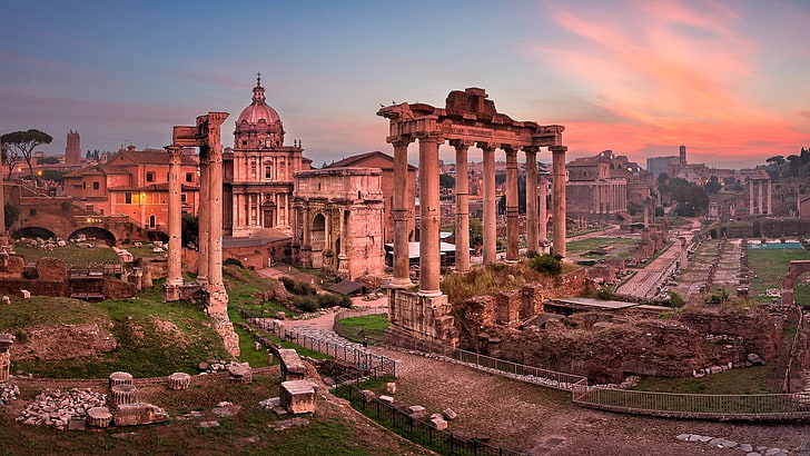 city, forum romanum, italy, rome, history, evening, unesco world heritage site, HD wallpaper