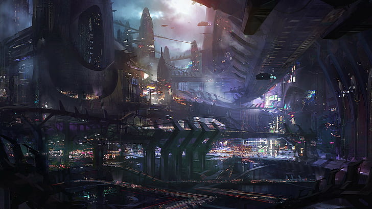 futuristic city, digital art, space, artwork, science fiction